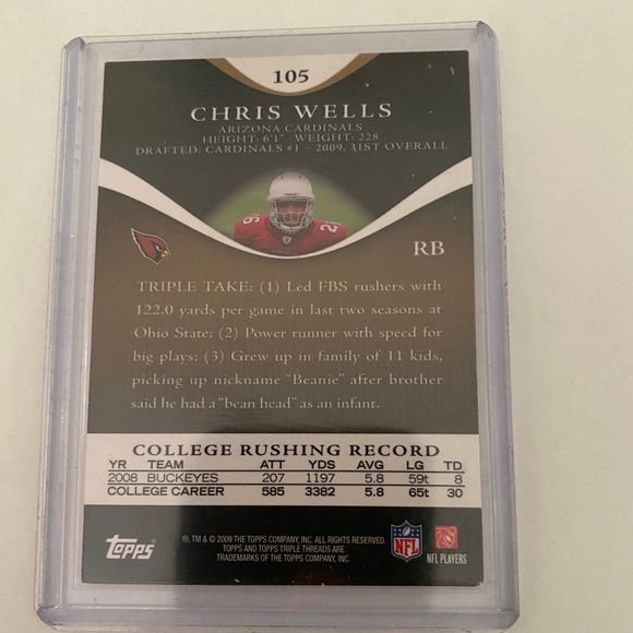 2009 Topps Triple Threads Chris Wells RPA 14/15. Very Rare and Short Print - Picture 2 of 3